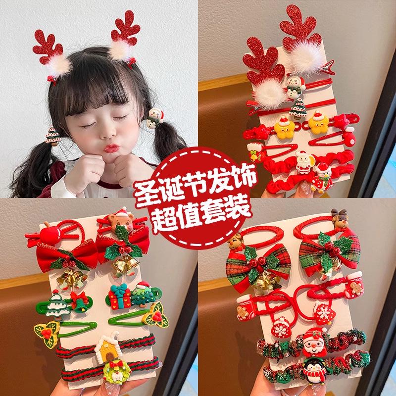 

Girls Holiday Antler Hair Clip and Tie Set - Cute Christmas Accessory Santa Hair Clip & Tie Set - 10 pcs