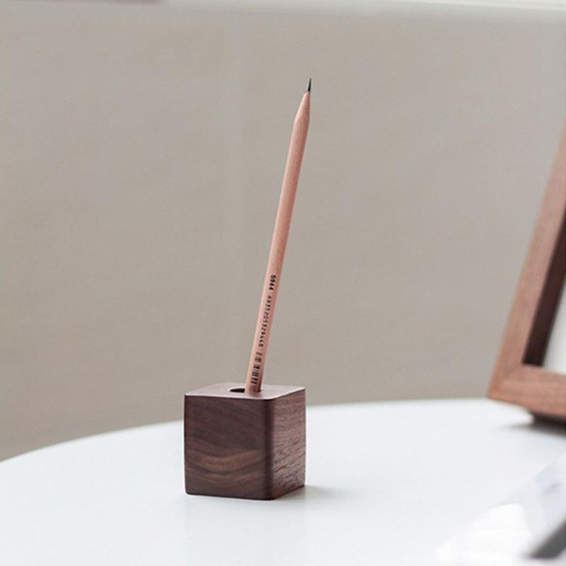 1pc Walnut Wood Beech Pen Holder Pen Container For Desk Stationery Storage Creative Square Shape Pen Hole Pencil Slot Pencil Stand