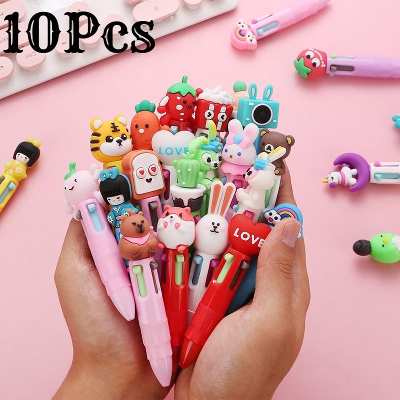 

10Pcs Cartoon Mini 4-color Ballpoint Pen for Smooth Writing, Suitable for Office Work, Brushing Problem Signatures, Writing Diary Notes, Student Class Random style 10Pcs