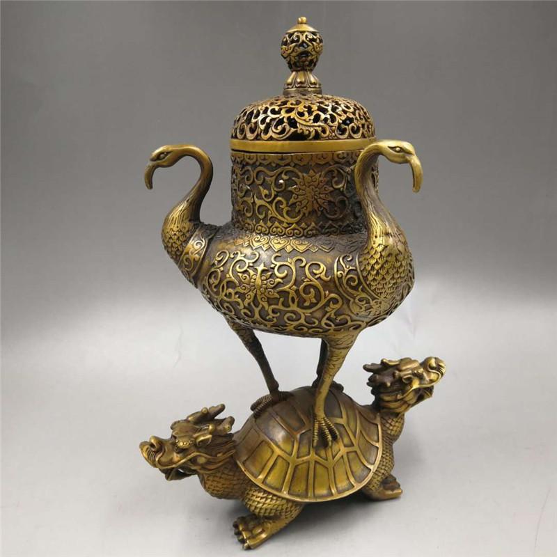 Brass Dragon Turtle Crane Burner Ornaments Crafts Home Incense