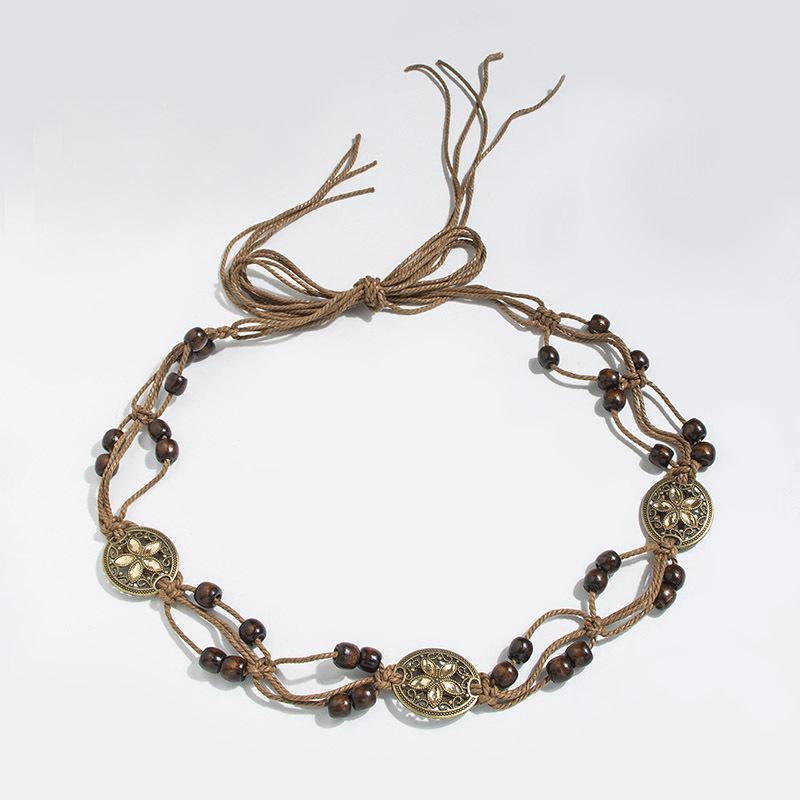 Boho Style Butterfly Rhinestone Knotted Ethnic Style Handmade Wooden Beads Women's Belt Casual Vacation Style Waist Rope