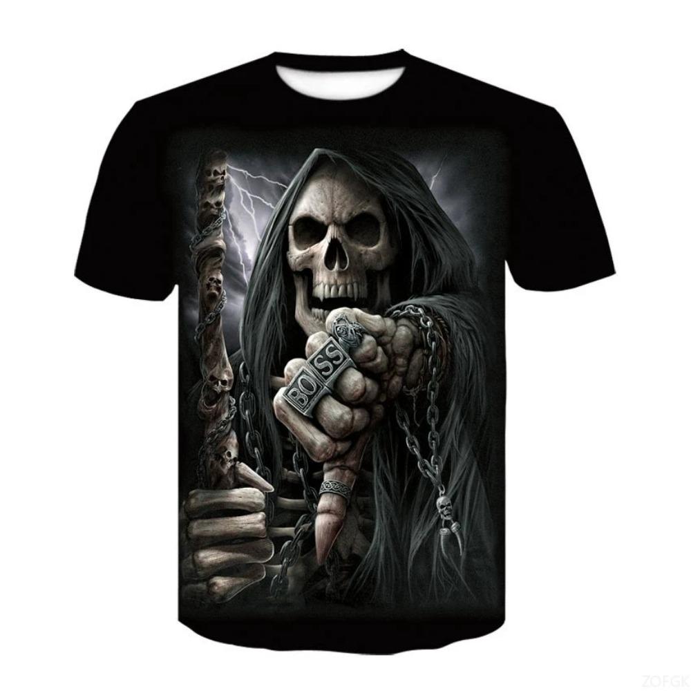 Anime Summer Printed Terrifying Skull 3D Fashionable Trendy Casual Comfortable Short Sleeve Personalized Round Neck Man