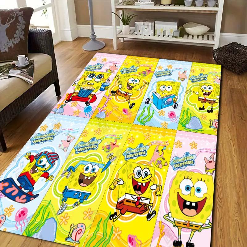 Sponge‑Bob Cartoon Print Area Rug Non‑Slip Floor Mat Soft Carpet For Kids Bedroom Living Room Sofa Indoor Decor Birthday Gift
