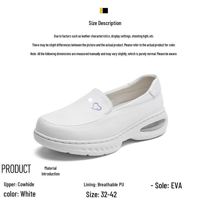 Bu Lan Ni Women's Genuine Leather Nurse Shoes – Breathable, Soft Sole, Non-Slip, Air Cushion, Comfortable for Medical Staff, Same Style as Hospital