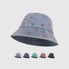 Korean Sweet Butterfly Embroidered Denim Fisherman Hat Women Wide Brim Show Face Small Spring Summer Sun Basin Bucket Hat