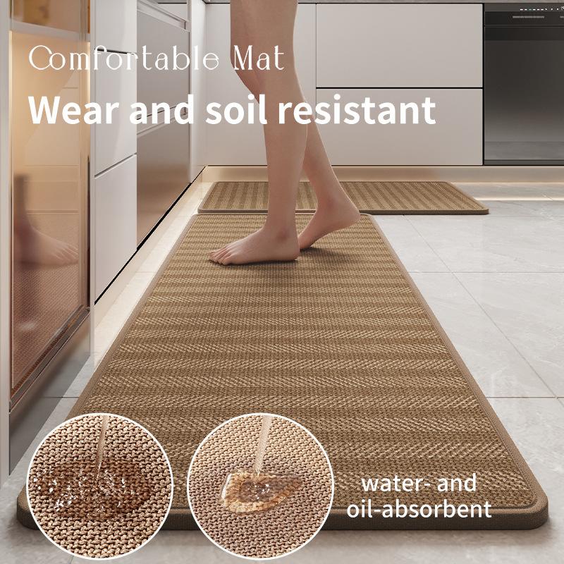 Premium Linen Kitchen Rug with Rubber Backing, Extra Long Striped Mat, Water/Oil Absorbent, Non-Slip & Durable for Kitchen Floor