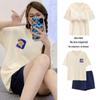 Korean Style Women's Cartoon Pajamas Set with Built-in Bra - Short-Sleeved, Loose, Plus Size, Summer Homewear
