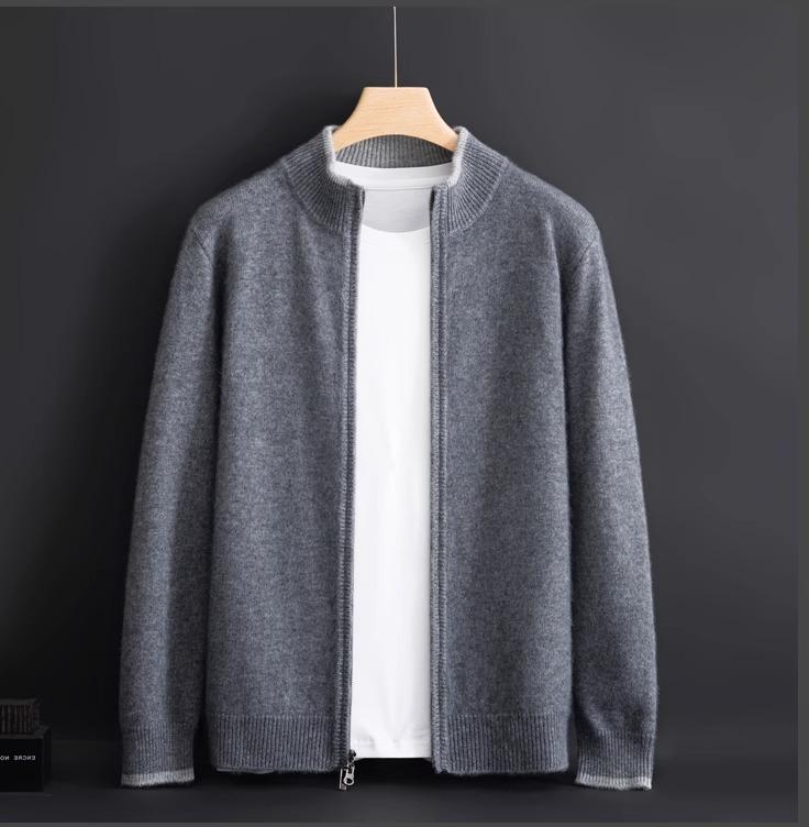 2024 Men's Fashion Half-High Collar Zipper Knit Cardigan Sweater - Autumn/Winter Business Outerwear