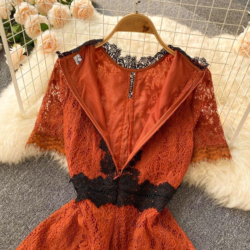 RUGOD 2025 Léto Nový Design Smysl pro Prémiovost Smysl pro Menšinu Francouzské Retro Duté Krajkové Výšivky Šaty Princeznovské Vílí Šaty