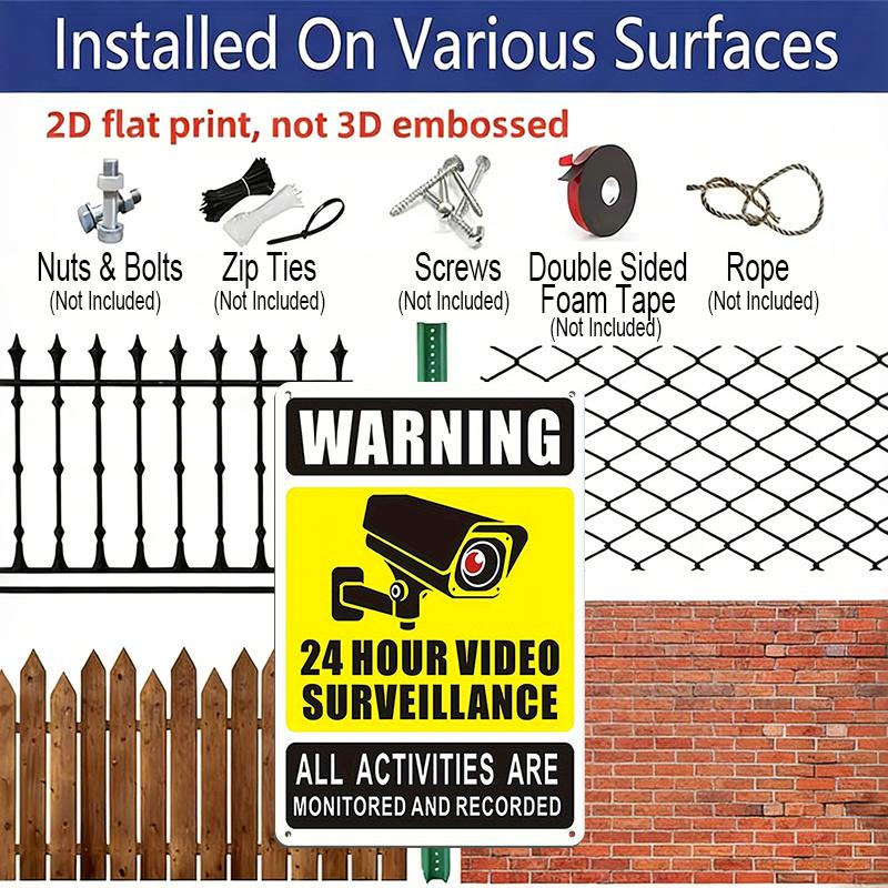 2D Flat Video Surveillance Warning Sign - Durable Aluminum Metal Sign Measuring 8.0X12.0 Inch, Featuring A Security Camera Icon, Suitable for Outdoor