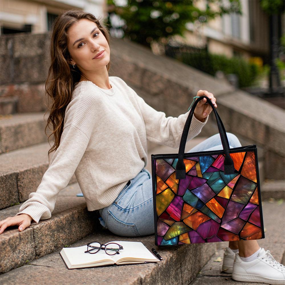 Colorful Stained Glass Tote Bag Large Fashion Casual Shoulder Handbag for Daily Use Shopping Travel Work