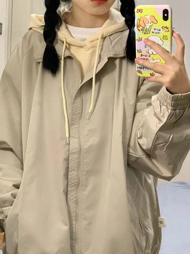 Women's Vintage Japanese Style Windbreaker: Casual Spring/Autumn Loose Fit