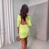 2024 Summer European & American Fashion Sexy Cutout Backless Round Neck Long Sleeve Bodycon Dress