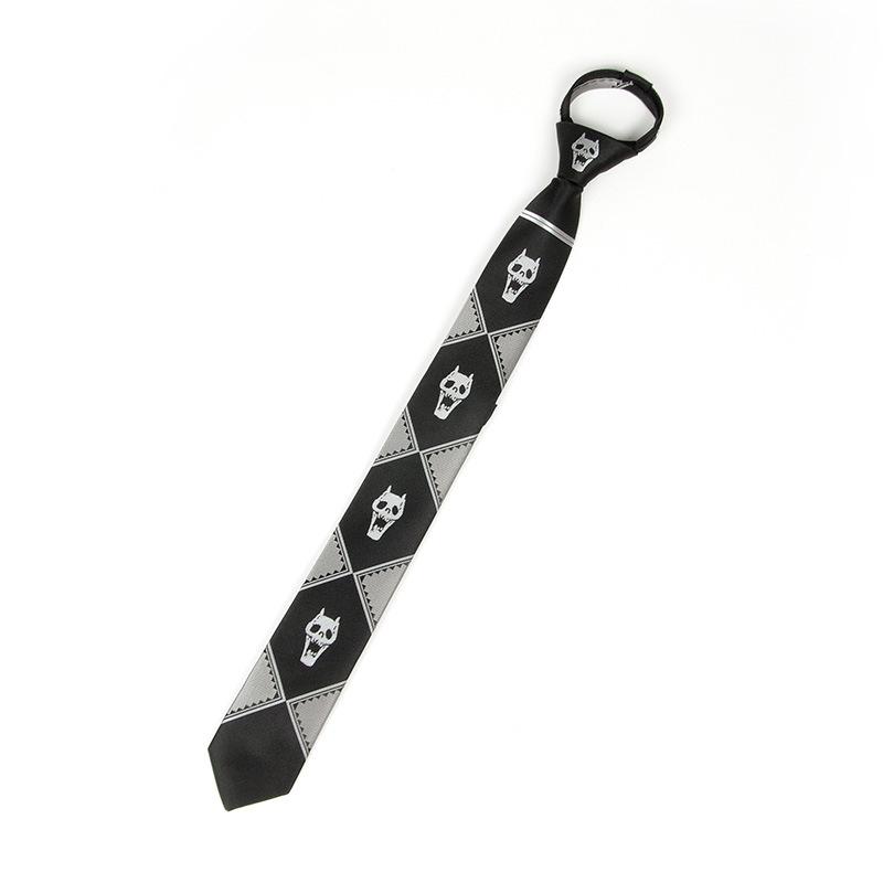 Japanese Version of JOJO Tie Kira Yoshikage's Bizarre Adventure Skull Black Lazy Zipper Tie Men's Hand Tie