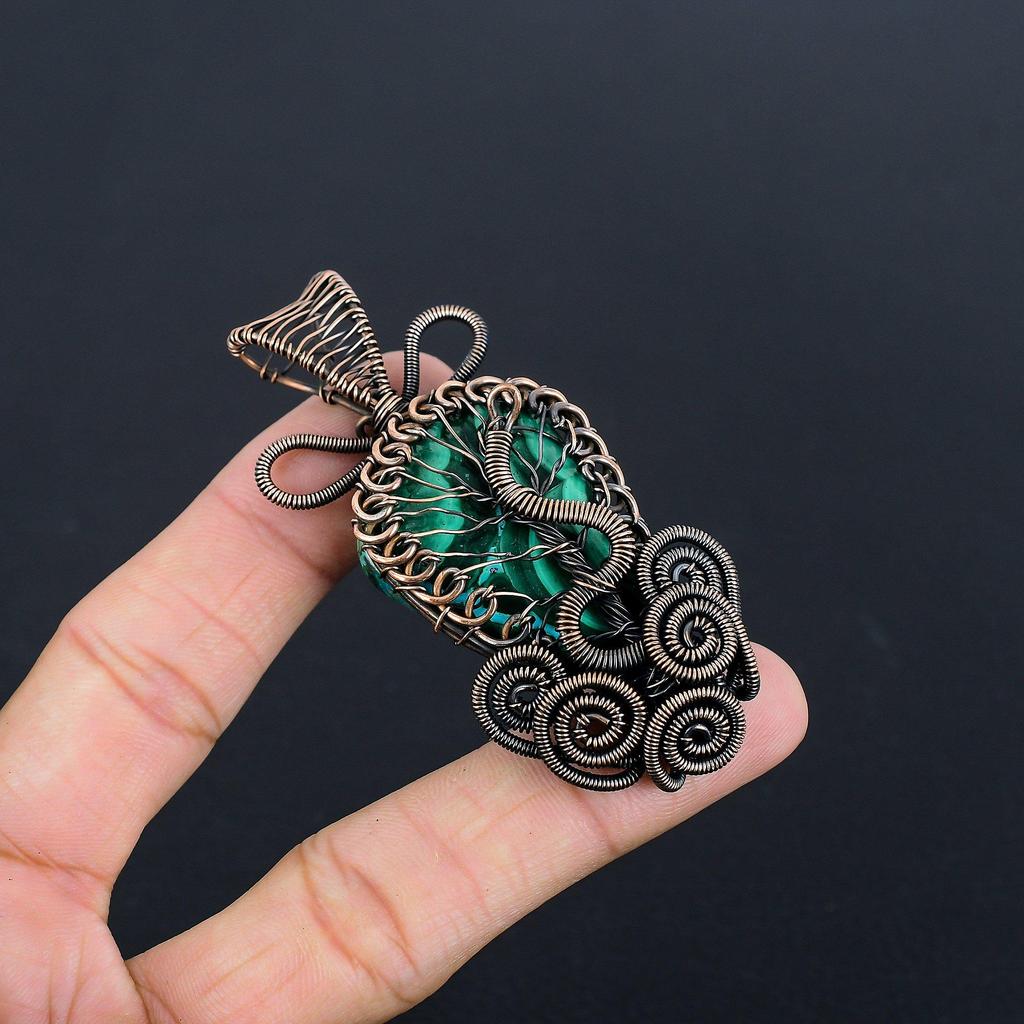Malachite Pendant, 999 Copper Wire Wrapped Pendant Jewelry. Gift For Women Handmade Pendant Gemstone Jewelry