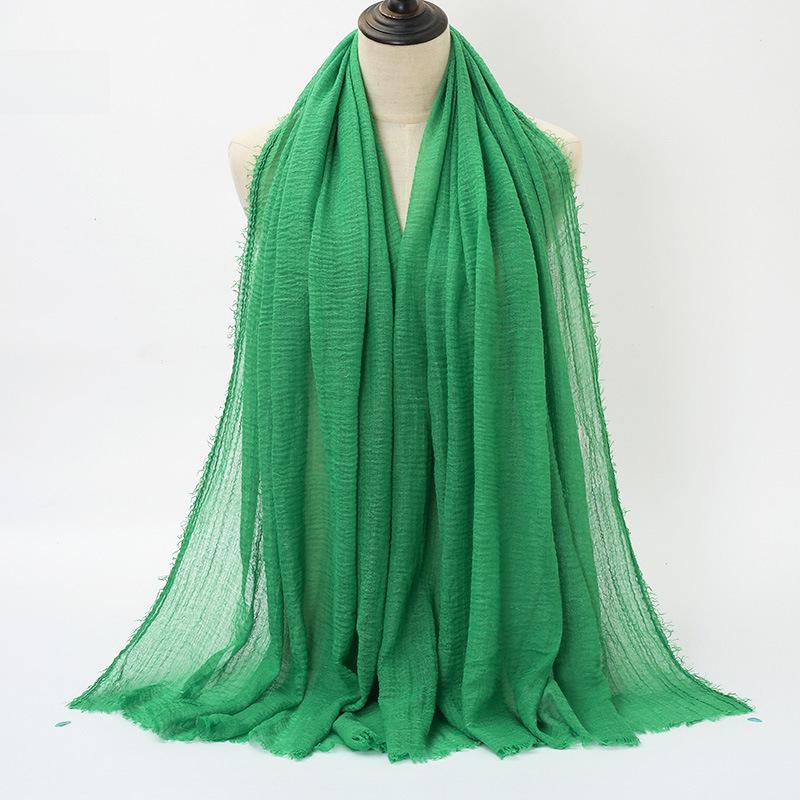 New Style Wrinkled Cotton Scarf with Fur Edge and Rayon, Large Solid Color Women's Headscarf BS414