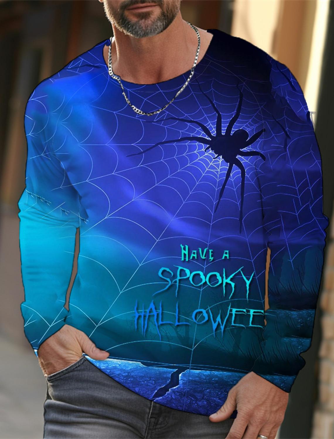 Весенне-осенняя мужская футболка с длинным рукавом и принтом паутины в 3D-стиле — фото 16
