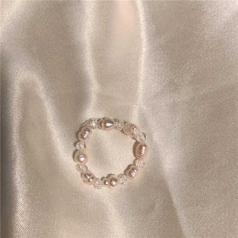 HI MAN 4 Pcs/Set Korean Mixed Handmade Pearl Stone Acrylic Small Round Bead Heart Ring Women Classic Elegant Dating Jewelry
