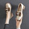 Real soft leather British style single shoes women's thick heel new autumn and winter bow middle heel women's shoes square head small leather shoes
