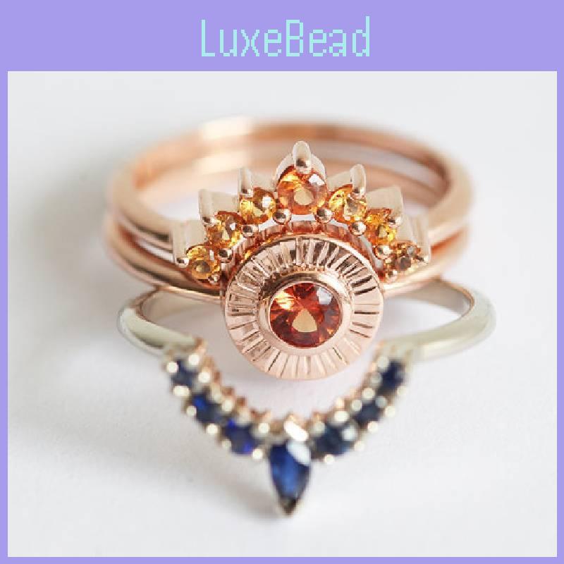 Elegant Rose Gold Three Piece Wedding Ring Set With Geometric Design For Women