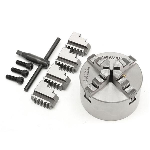 K12-100 SANOU 100mm Lathe Chuck  4 Jaw Self-centering Chuck Hardened Reversible Tool Silver New