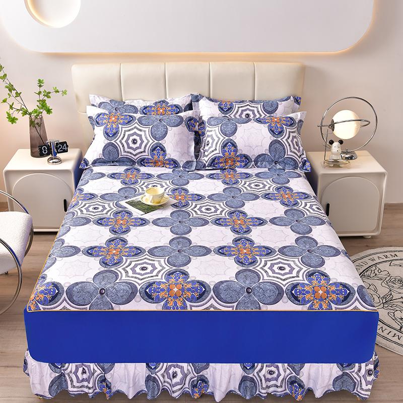 Home Textile Bedding Set Four Seasons Active Printing Double Multi-specification Multi-size Brushed Multi-color Bed Skirt
