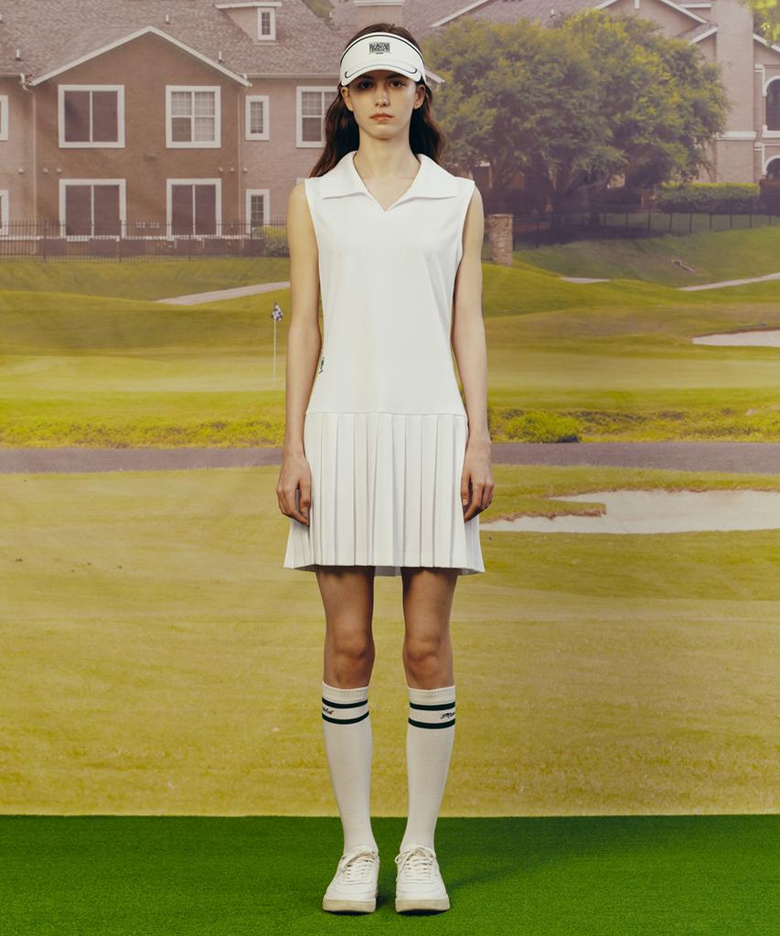 Malitteseupocheu Mouvement Collar Low-Rise Pleats Dress White