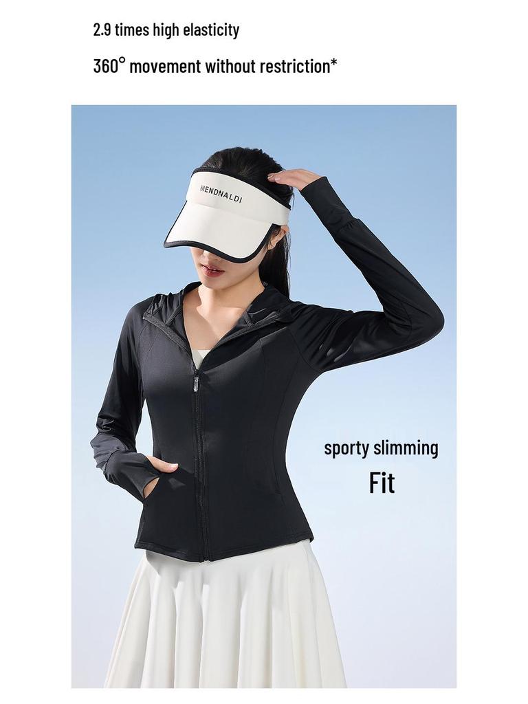 2025 Slimming UPF50+ Nylon Hooded Yoga Jacket - Long Sleeve, Sun Protection, Versatile for Outdoor Summer Activities