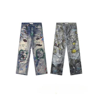 Men's High Street Oversized Hip Hop Jeans Pants 3D Printed Vintage Denim Trousers Fashion Streetwear Painted Straight Fit Jeans