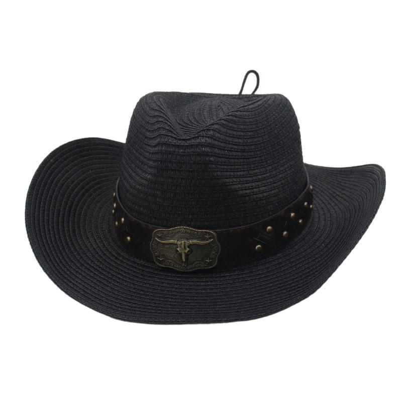 National Style Cow Label Soft Brim Denim Straw Hat Foldable Sun Hat Hidden Riding Hat Rolled Edge Beach Hat