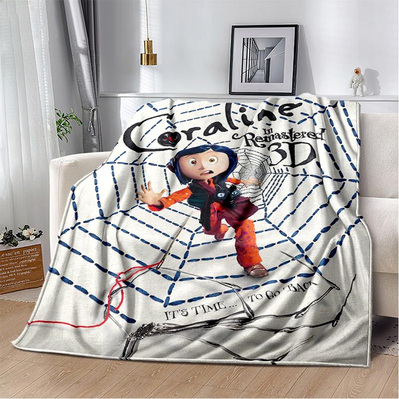 New Coraline Horror Cartoon Gift Soft Flannel Blanket,Throw Blanket Comfortable Blanket for Beds Sofa Home Bedroom Kids