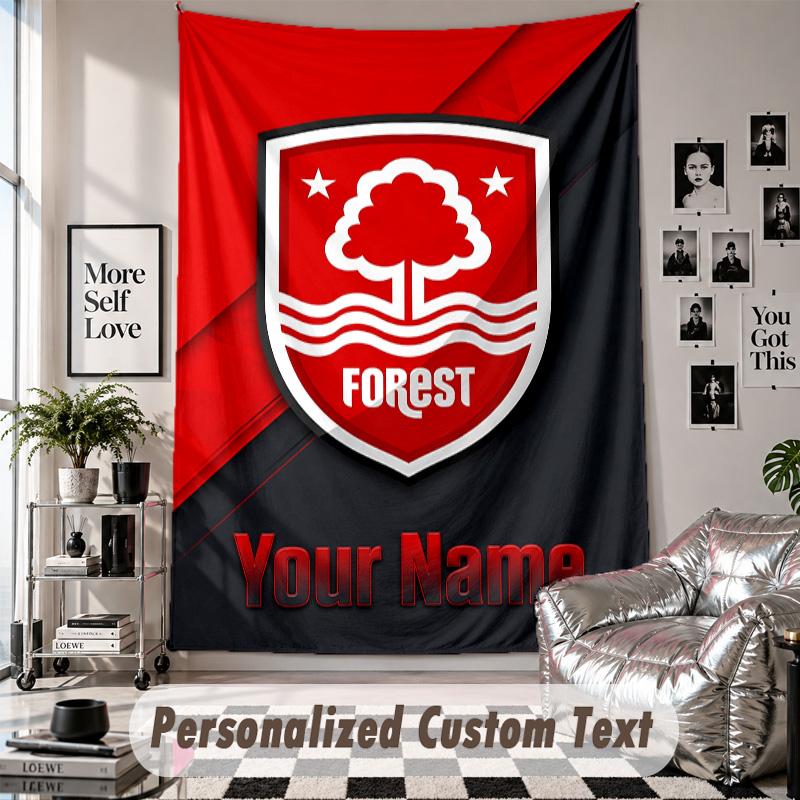 Wall Hanging Tapestry With Custom Name & Text, Nottingham Forest FC Decorative Tapestry For Bedroom