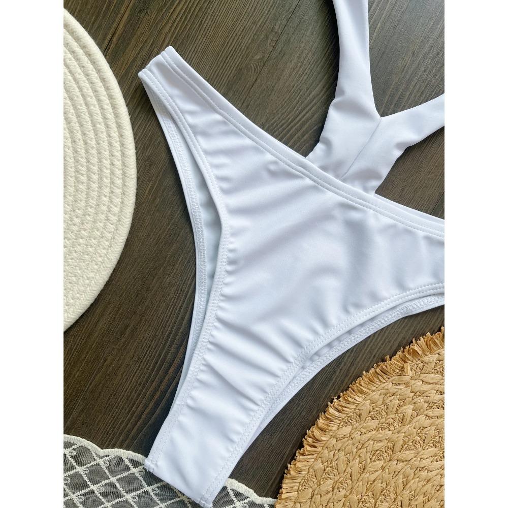 Sexy Cut Out Einteiler Badeanzug Rückenfrei Neckholder Damen Bademode Perlen Patchwork Tanga Badeanzug Rot Weiß Strandbekleidung Monokini