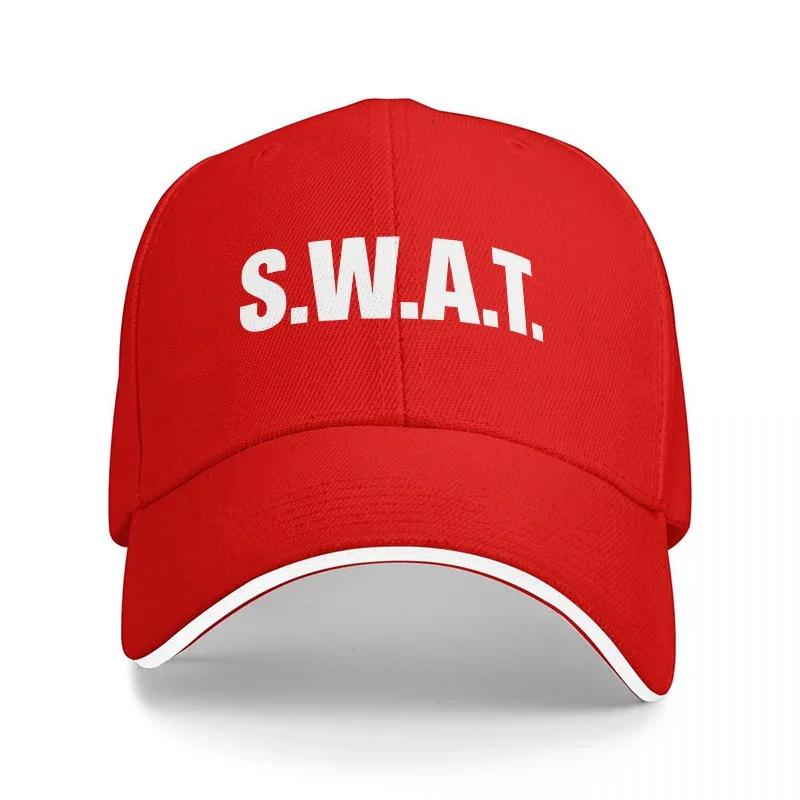 SWAT Logo Baseballkappe Schwarz und Weiß Verstellbare Mütze für Unisex und Damen Taktischer Stil Streetwear Accessoire