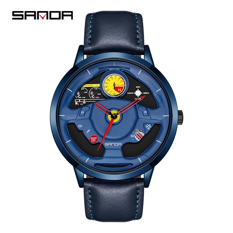 SANDA Men's Watch Hollow Quartz Watch Steering Wheel Quartz Watch Cool Casual Personality Waterproof Quartz Watch