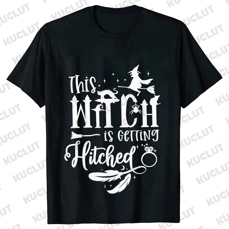 Team Bride Y2k Tops Bridal Shower Wedding Shirt This Witch Is Getting Hitched Lit T-Shirt Halloween Bachelorette Party EVJF Tees