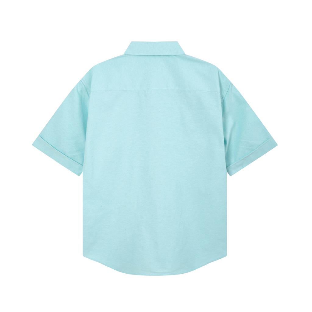 AMI Men's Classic Spring and Autumn Red Heart Embroidered Casual Cotton Solid Color Short Sleeve Shirt On the Chest