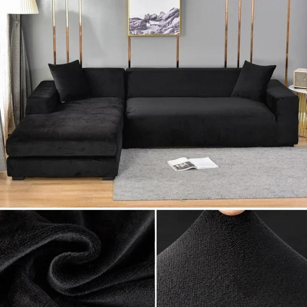 Solid Color Velvet Sofa Cover Elastic Thick L Shaped Corner Sofa Cover For Living Room Stretch Cover For 1/2/3/4 Seat Sofa Couch Armchair