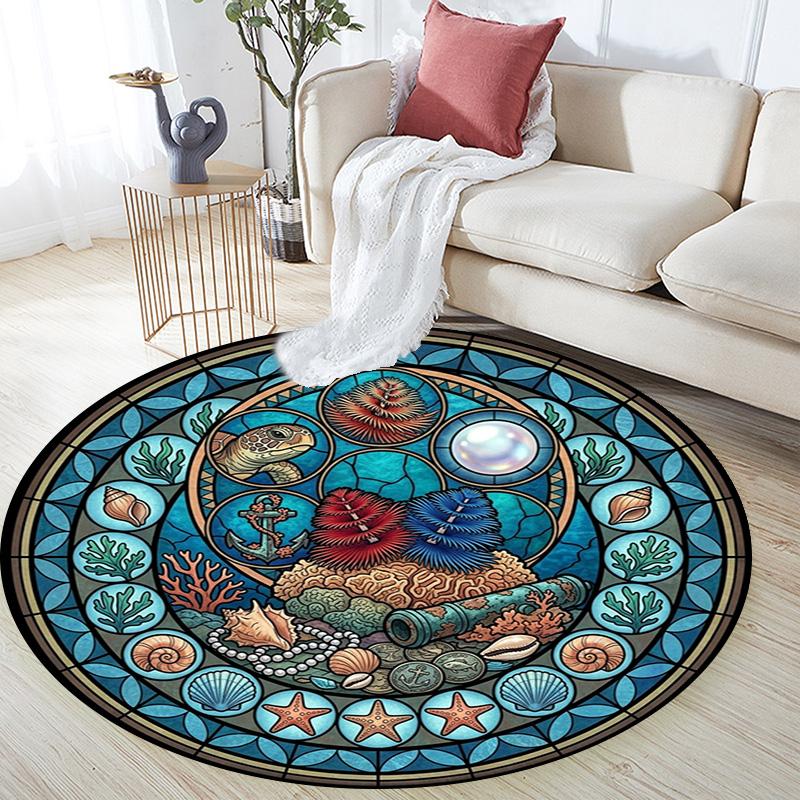 Marine Life Glass Round Area Rug Under Office Chairs Bedroom Living Room Home Decor