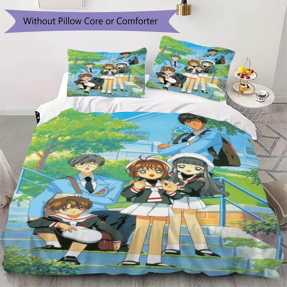 Cardcaptor Sakura Pattern Bedding uilt Set uilt Cover Pillowcase Home Decoration Birthday Gift (1 * duvet cover + 2 * pillowcase without core)