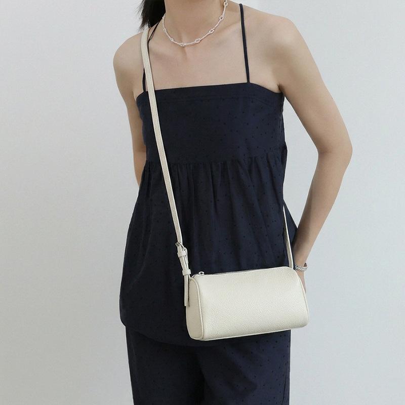 Primo Strato Pelle di Mucca Borsa a Cuscino Anni '90 Portapenne Rotondo Semplice da Donna Borsa a Mano Riga Versatile Borsa a Spalla in Pelle da Pendolare