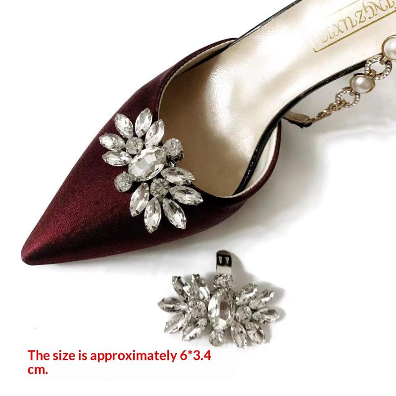1 Pcs Fashion Shiny Crystal Shoes Decorations Clip Women Shoe Buckle Accessories High-Heeled Square Rhinestones Removable Shoes D