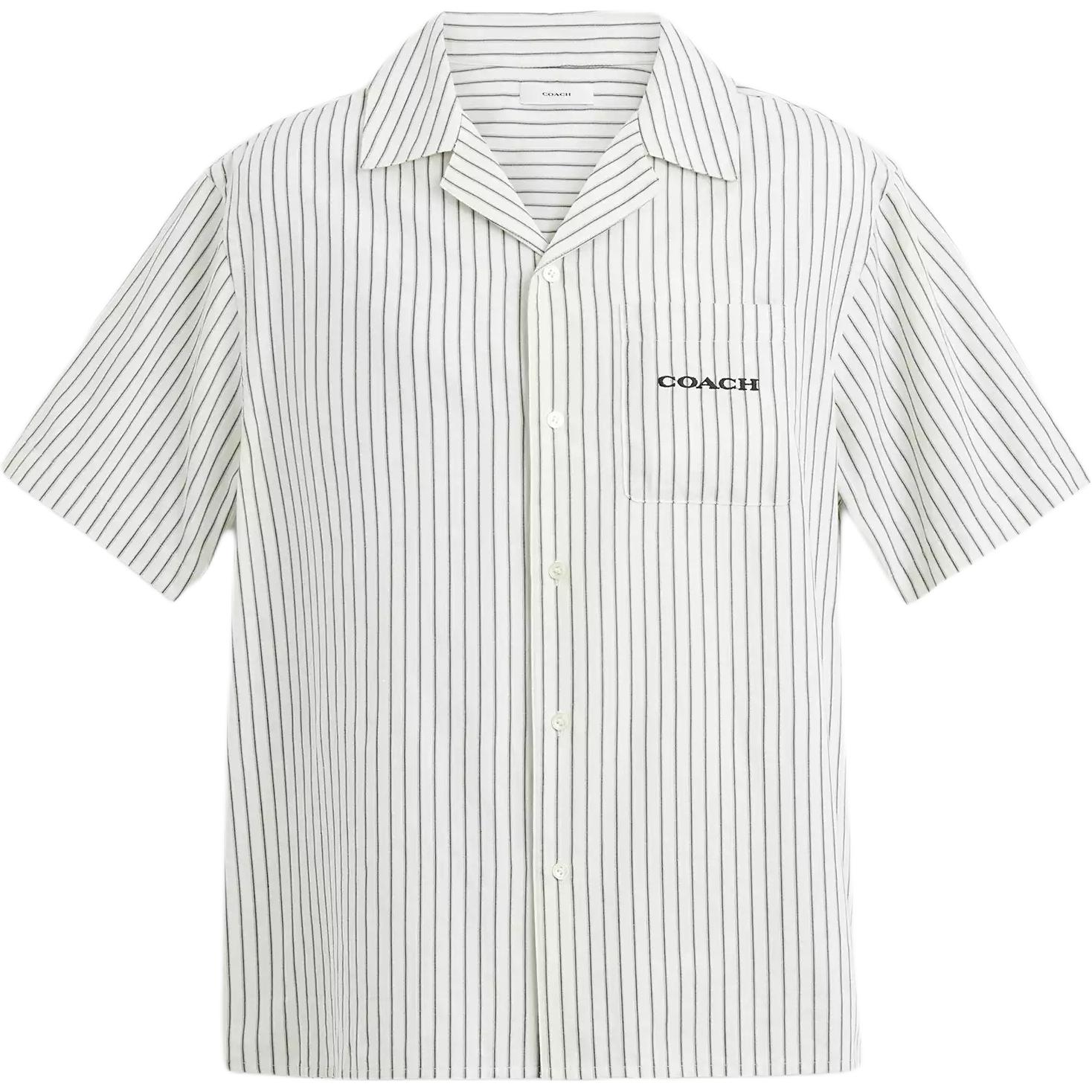 

Coach Ss25 Striped Camping Button Chest Pocket Short Sleeve Shirt Men Shirts Gray CY558-A04 M