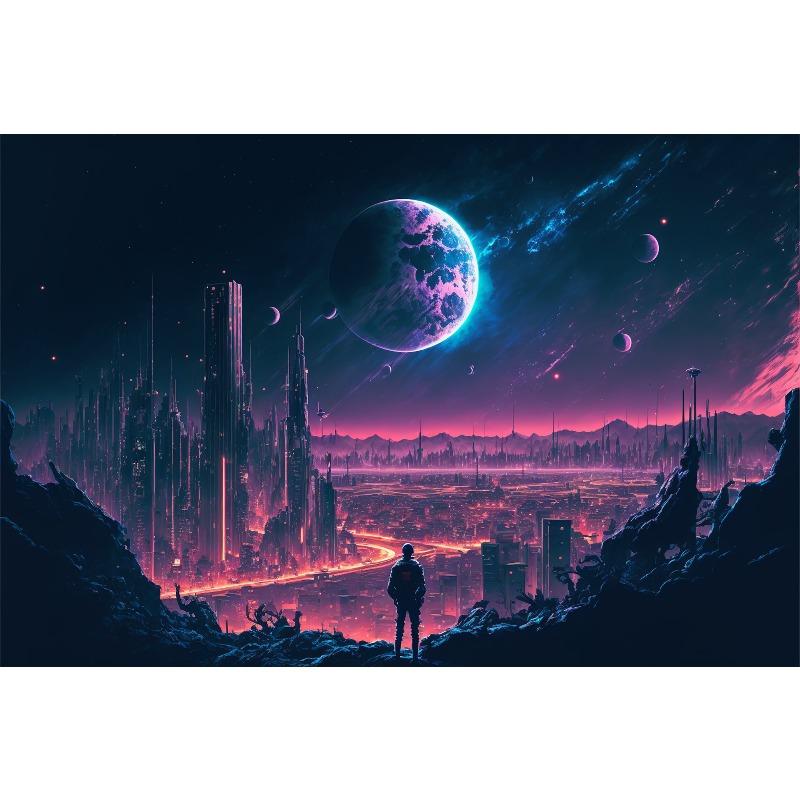 1pc frameless Cyberpunk Night City Landscape Poster Future Neon Lights Bar Design Canvas Wall Art for Living Room Home Decor