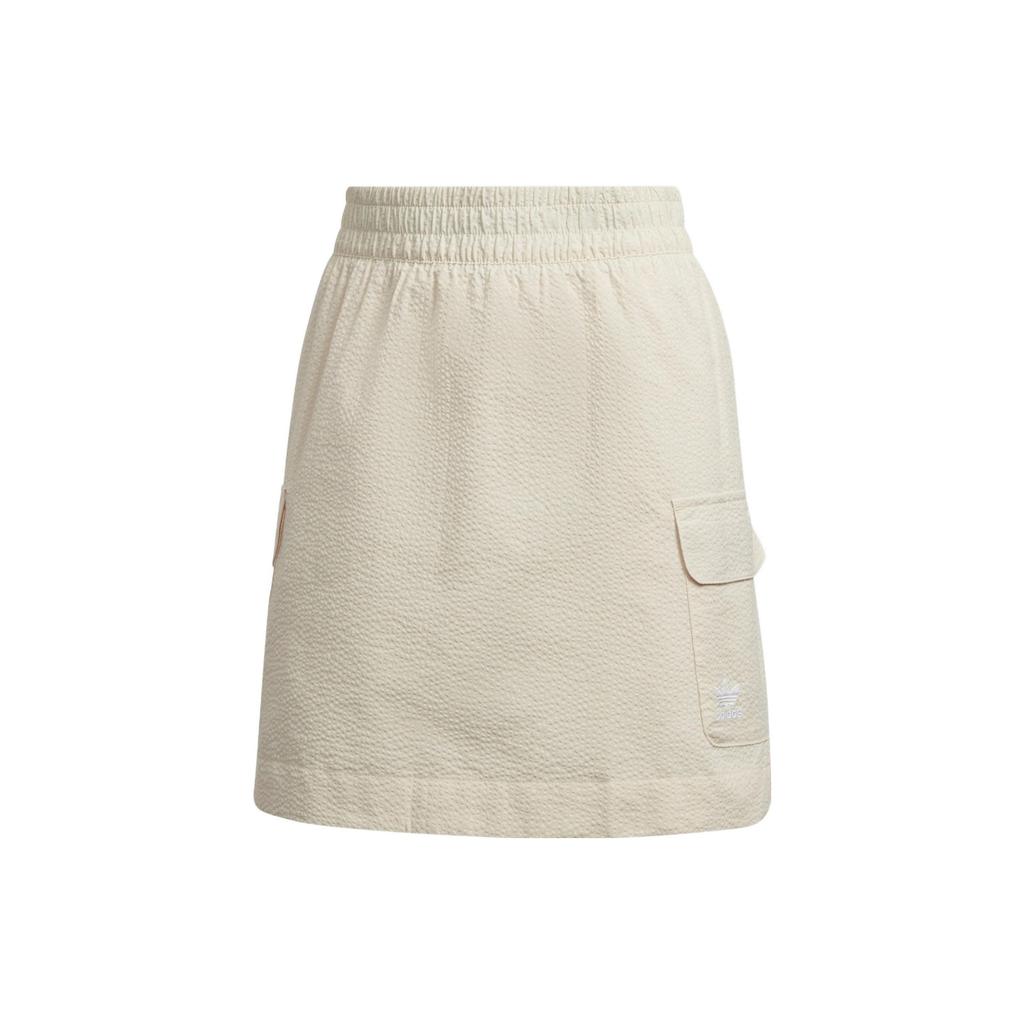Adidas Originals Trefoil SS22 Solid Color Elastic Waist Sport Skirt Women Bottoms Beige HL9303