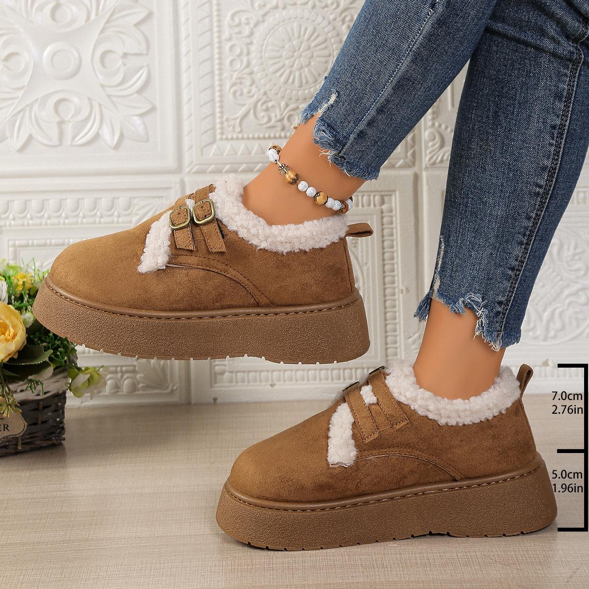 

Водонепроникні снігові чоботи Influencer на флісовій підкладці з пряжкою - Надтовста підошва, тепла бавовна, мініатюрні зимові короткі чоботи 2025. 40 коричневий