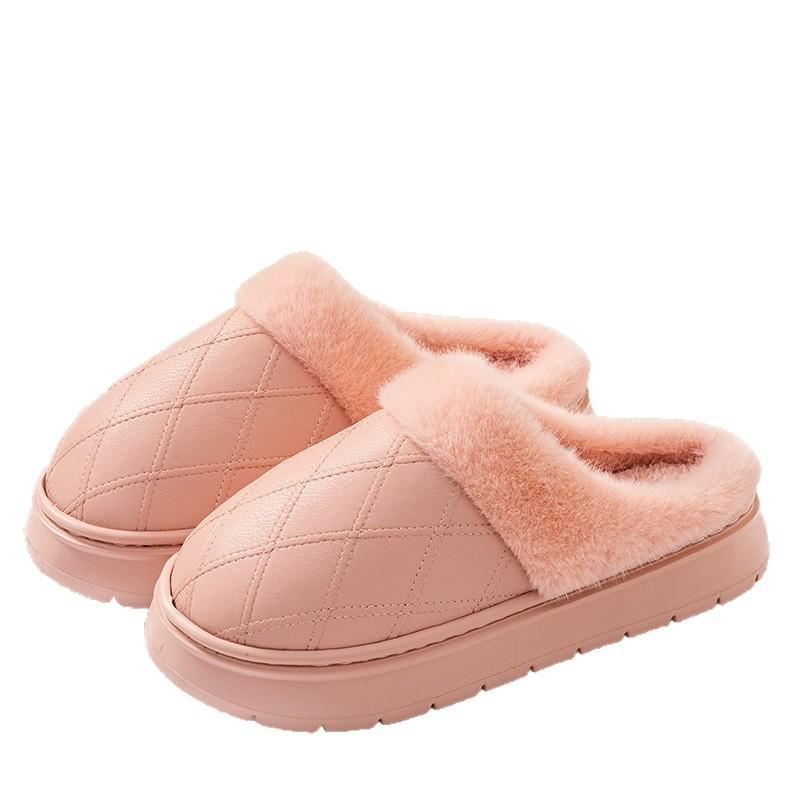 Heel cotton slippers New PU waterproof thick-bottomed autumn and winter high-top non-slip warm wool slippers