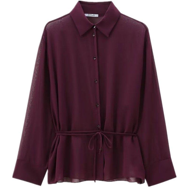 

Fashion Style 2024 Fall and Winter New Women s Clothing Commuter s All-Matching Bowknot Decoration Vertical Long Sleeves Shirt 8907015 Burgundy L