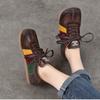 Johnature Flat Lace Up Women's Shoes Genuine Leather Retro Mixed Colors Versatile All Season Shoes