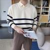 Stylish Contrasting Colors Striped Sweaters Autumn Winter Turn-down Collar Men's Clothing Casual Long Sleeve Knitted Pullovers